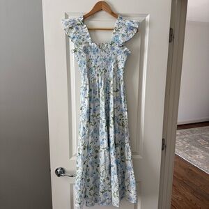 The Ellie Nap Dress in Blue Peony Bouquet Cotton